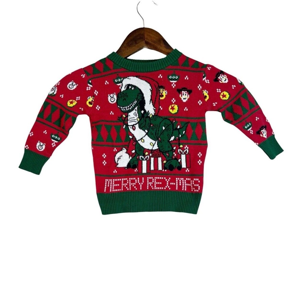 Disney Toy Story Merry Rex-Mas Christmas Ugly Sweater Size 12M Kids Rex Dinosaur